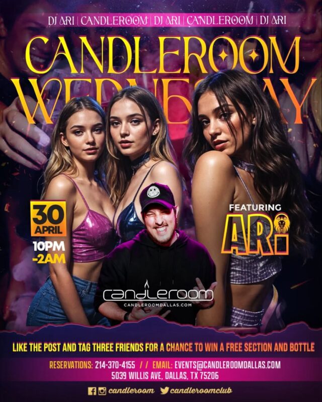 WEDNESDAY NIGHTS AT CANDLEROOM IS WHERE THE PARTY STARTS - DRINK SPECIALS 
5039 Willis Ave, Dallas, TX
VIP & Table Reservations: 214-370-4155 /
Events@CandleroomDallas.com
.
.
.
#candleroom #dfwnightlife #dallasnightlife #barsindallas #thingstodoindallas #dance #girlsnightout